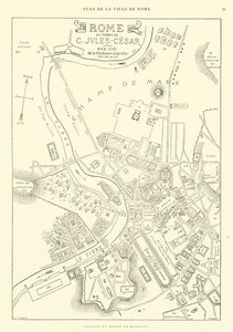 Mapa da cidade de Roma na época de Júlio César (gravura) de French School