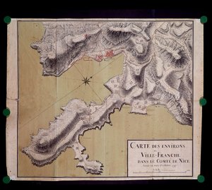 Mapa dos arredores de Villefranche no Conde de Nice em Outubro de 1748 de French School