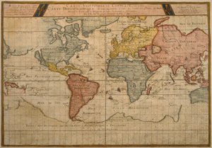 Mapa mostrando as rotas de transporte de comércio mundial, cartografia por Pierre Duval (1619-83) publicado em 1686, Paris (gravura de cor)