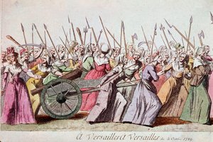 Marcha das Mulheres em Versalhes, Paris, 5 de Outubro de 1789 (gravura) de French School