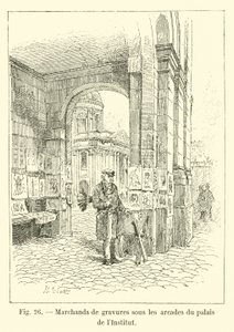 Escultores de gravuras sob os arcos do palácio do Instituto de French School