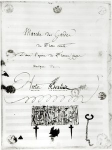 &39;Marcha dos Guardas do Conde dos Francos&39; da ópera &39;Os Franks Juízes&39; de Hector Berlioz (1803-69) 1826 (caneta e tinta no papel) de French School