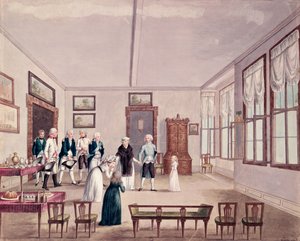 Marie-Therese-Charlotte de Bourbon, Madame Royale, conhece seus primos Imperador Francisco II da Áustria e sua esposa Maria Teresa em Viena após sua libertação em 1795 da prisão em Paris, c.1796 (wc de French School
