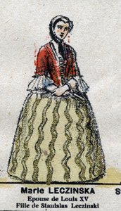 Marie Leszczynska (1703-1768), Rainha de França, esposa de Luís XV.em "Galeriede Reis e Rainhas de França e personagens ilustres de 1643 a 1895" Imagem epinal. de French School