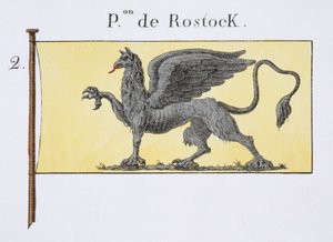 Bandeira marítima com emblema de Griffin denoting de Rostock Crest, de um livro francês de bandeiras, c.1819 de French School