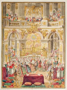Casamento do Delfim da França (futuro Luís XVI) com a arquiduquesa Maria Antonieta na capela de Versalhes em 16 de maio de 1770 de French School