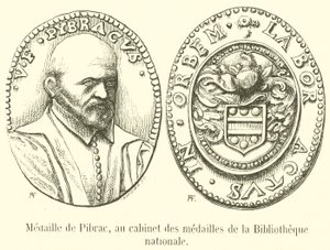 Medalha de Pibrac, no armário de medalhas da Bibliotheque nationale (gravura) de French School