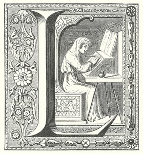 Escriba medieval trabalhando de French School