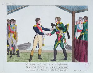 Encontro entre Napoleão I e Alexandre I, em Tilsit, 25 de junho de 1807 de French School