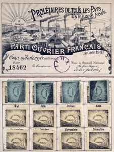 Cartão de sócio do Partido dos Trabalhadores franceses durante a liderança de Jules Guesde (1845-1922) 1901 de French School