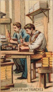 Homens dourando livros com ouro (cromolitografia) de French School