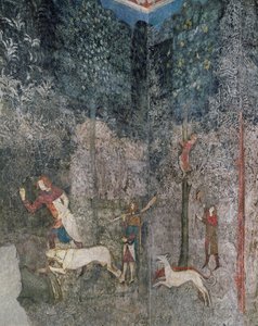 Homens a caçar com cães, detalhe de La Chambre du Cerf (Stag Room) 1343 de French School