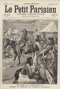 Menelik II, Imperador da Etiópia, no campo de Adwa após a derrota do exército italiano, Primeira Guerra Ítalo-Etiópia de French School