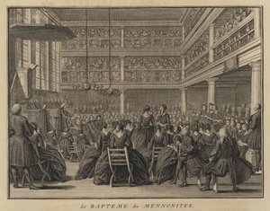 Cerimônia de batismo menonita (gravura) de French School
