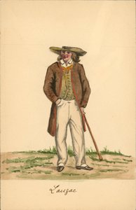 Fato de homem de Lauzach, Morbihan (litografia a cores) de French School