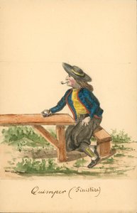 Fato de homem de Quimper, Finistere (litografia a cores) de French School