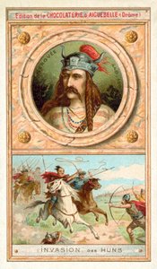 Merovech, rei dos francos salianos, e a invasão dos hunos, 451 (chromolitho) de French School