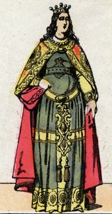 Merovingian Dynasty: Retrato da Rainha Clothilde esposa de Dagobert III (699-715). Imagem epinal do final do século XIX. Coleção particular. de French School