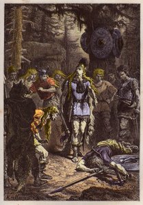 Merovingiens: Clovis 1er a abater o soldado que tinha partido o vaso de Soissons, em 486 - Clovis (465-511) e o guerreiro franco que partiu o vaso de Soissons em 486 - gravação de "L