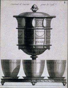 Metalwork: jogo de café com colheres e suporte de açúcar, 1780-96 de French School