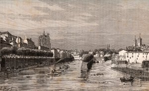Metz - vista do porto Saint-Georges - Moselle - gravura em "La France illustree: geographie, histoire, administration statistique" de V.A. Malt-Brown. 1884 de French School