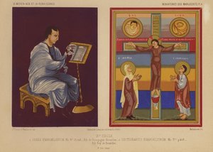 Minaturas de manuscritos iluminados do século IX (chromolitho) de French School