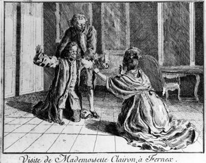 Miss Clairon (Mademoiselle Clairon Josephe Leris de La Ttude dit Mademoiselle Clairon (1723 -1803) actriz francesa, visitou Ferney a Voltaire Engraving 18 century. de French School