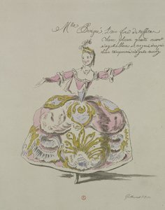 Miss Puvigne as Air, em Zoroastre, libreto de Cahusac, composto por Jean-Philippe Rameau (1683-1764) fac-símile de A. Guillaumot Fils, 1749 (gravura colorida) de French School