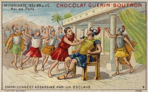 Mithridates VI de Pontus preso e assassinado por um escravo (chromolitho) de French School