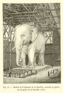 Modelo do elefante da Bastilha, executado em gesso, na Place de la Bastille, 1830 de French School
