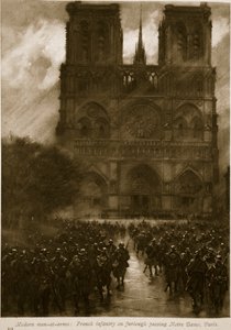Homens modernos de armas: infantaria francesa em licença de passagem Notre Dame, Paris, 1914-19 de French School