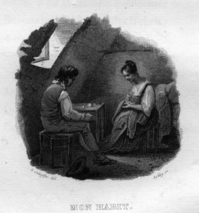 Mon hábito Chanson de Beranger em "Oeuvres complete" (1834) de Pierre Jean de Beranger (1780-1857), poeta e compositor francês. de French School