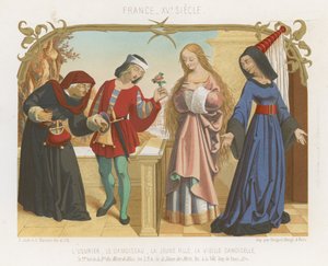 Emprestador de dinheiro, escudeiro, uma jovem e uma velha de French School