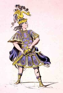 Monsieur Le Kain as Achilles, em Iphigenia, Aulis, de Jean Racine (1639-99) 1679 (gravura a cores) de French School