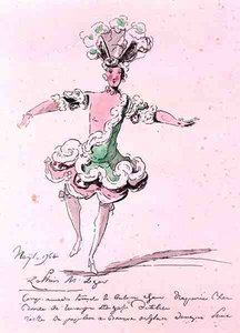 Monsieur Leger como Zephyr, em Nais, um libreto de Cahusac, composto por Jean-Philippe Rameau (1683-1764) 1764 (gravura a cores) de French School
