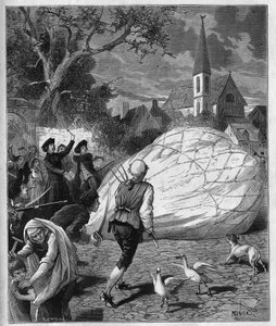 O balão aerostático de Monsieur de Montgolfier caiu para Gonesse (Val-d