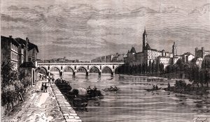 Montauban - Languedoc-Roussillon-Midi-Pyrenees - gravura em "La France illustree: geography, history, statistical administration" de V.-A. Malt-Brown. 1884 de French School