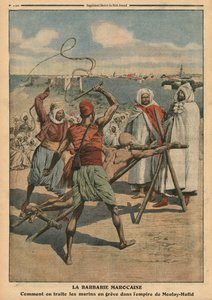 Barbaridade marroquina, como os marinheiros em greve são tratados, ilustração de &39;Le Petit Journal&39;, suplemento ilustre, 24 de abril de 1910
