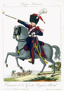 Cannonier montado da guarda real, das tropas francesas, bar. em Basset, Paris, c.1790 de French School