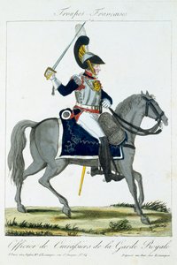 Oficial Montado dos Cuirassiers da Guarda Real, de Troupes Francaises, pub. Chez Basset, Paris, c.1790 de French School