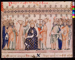 Ms.1469 f.1 A Consagração de Filipe III, o Ousado (1245-85) Rei da França, das Grandes Crônicas da França, 1375-1779 de French School