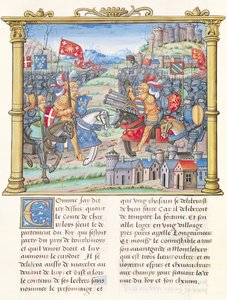 Ms.18 f.7v Batalha de Montlhery durante a Guerra da Liga do Bom Público, 14 de julho de 1465, a partir das Memórias de Philippe of Commines (1445-1509) de French School
