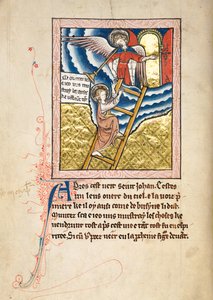 Ms65 f12v, Comentário sobre o Apocalipse de São João, final do século 13 (caneta e tinta e têmpera sobre velino) de French School