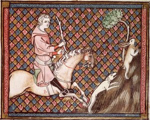 Ms 1044 fol.76 Hunting Hares, de Ovide Moralise escrito por Chretien Legouais de French School