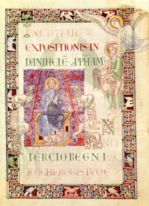Ms 132 f.2v Daniel no Lions Den Fed por Habakkuk, de Explanatio in Prophetas et Ecclesiasten por St. Jerome de French School
