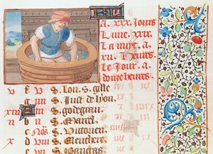 Ms 134 setembro: Trampling uvas, a partir de um livro de horas de French School