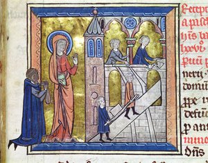 Ms 16261 f.20 Construção da Abadia, do Censier de l&39;Abbaye Sainte-Genevieve, 1270 de French School