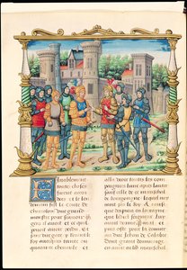 18 f.32v O Tratado de Conflans entre Luís XI e Carlos, o Negrito, Duque de Borgonha, outubro de 1465, a partir das Memórias de Filipe de Commines (1445-1509) de French School