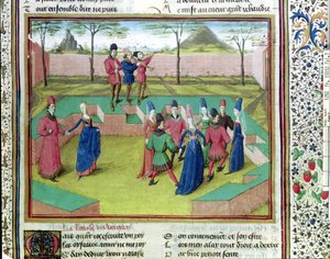Ms 19153 f.7 A Carole no pomar, ilustração de Le Roman de la Rose por Jean de Meung, c.1460 de French School