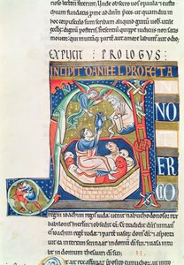 Ms 1 fol.185v Historiated inicial A retratando Daniel no Covil do Lions, da Bíblia de Souvigny de French School